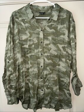 a.n.a Olive Green Camo Button-Down Shirt